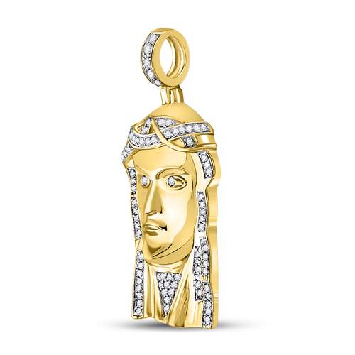 Gold Jesus Face Charm Pendant 1/4 Cttw Round Natural Diamond Mens (1.6 grams)