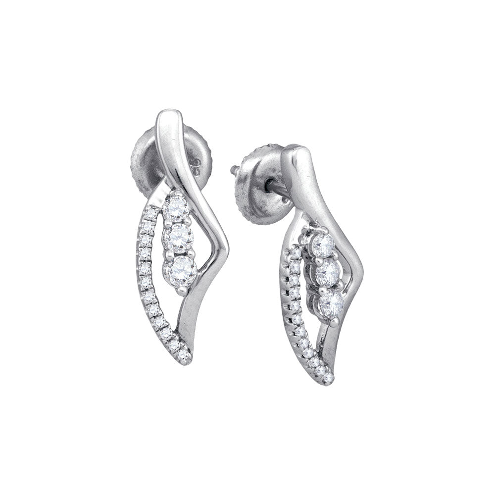 10Kt White Gold Womens Round Diamond 3-Stone Vertical Stud Earrings 1/3 Cttw (1.93 grams)