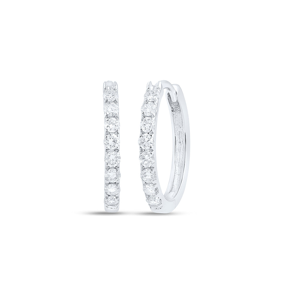 10Kt White Gold Womens Round Diamond Hoop Earrings 1/3 Cttw (1.54 grams)