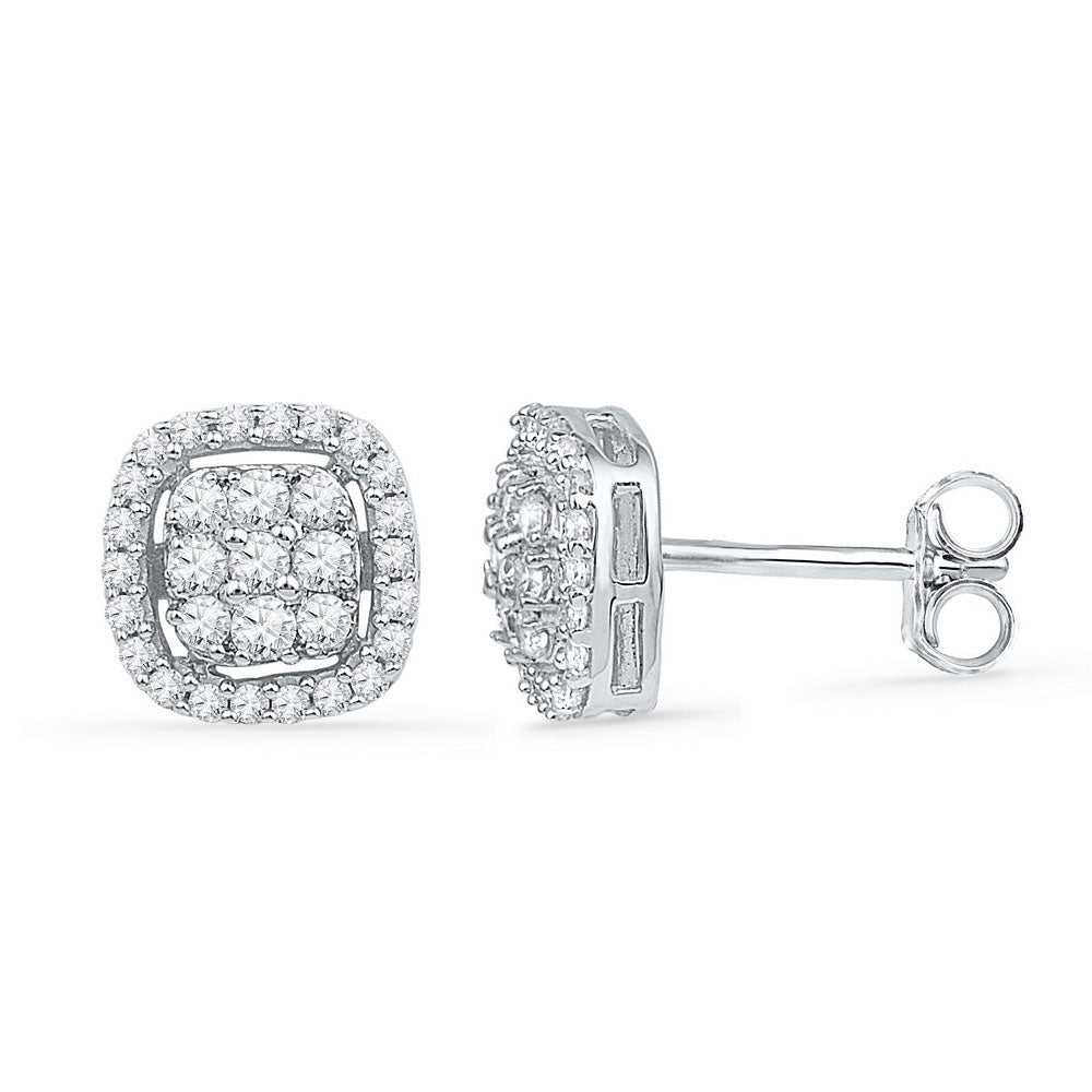 10Kt White Gold 1/2Ctw-Dia Gift Cushion Earring (2.22 grams)