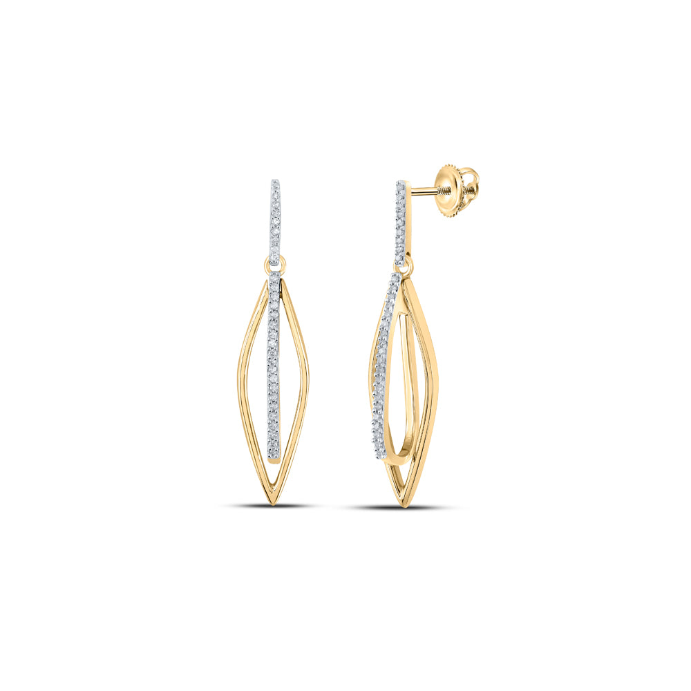 Gold Oblong Oval Stick Dangle Earrings 1/6 Cttw Round Natural Diamond Womens (4.26 grams)