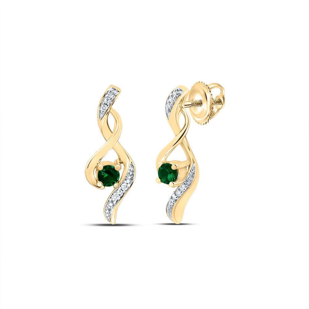 Gold Solitaire Earrings 1/3 Cttw Round Lab-Created Emerald Womens (1.73 grams)