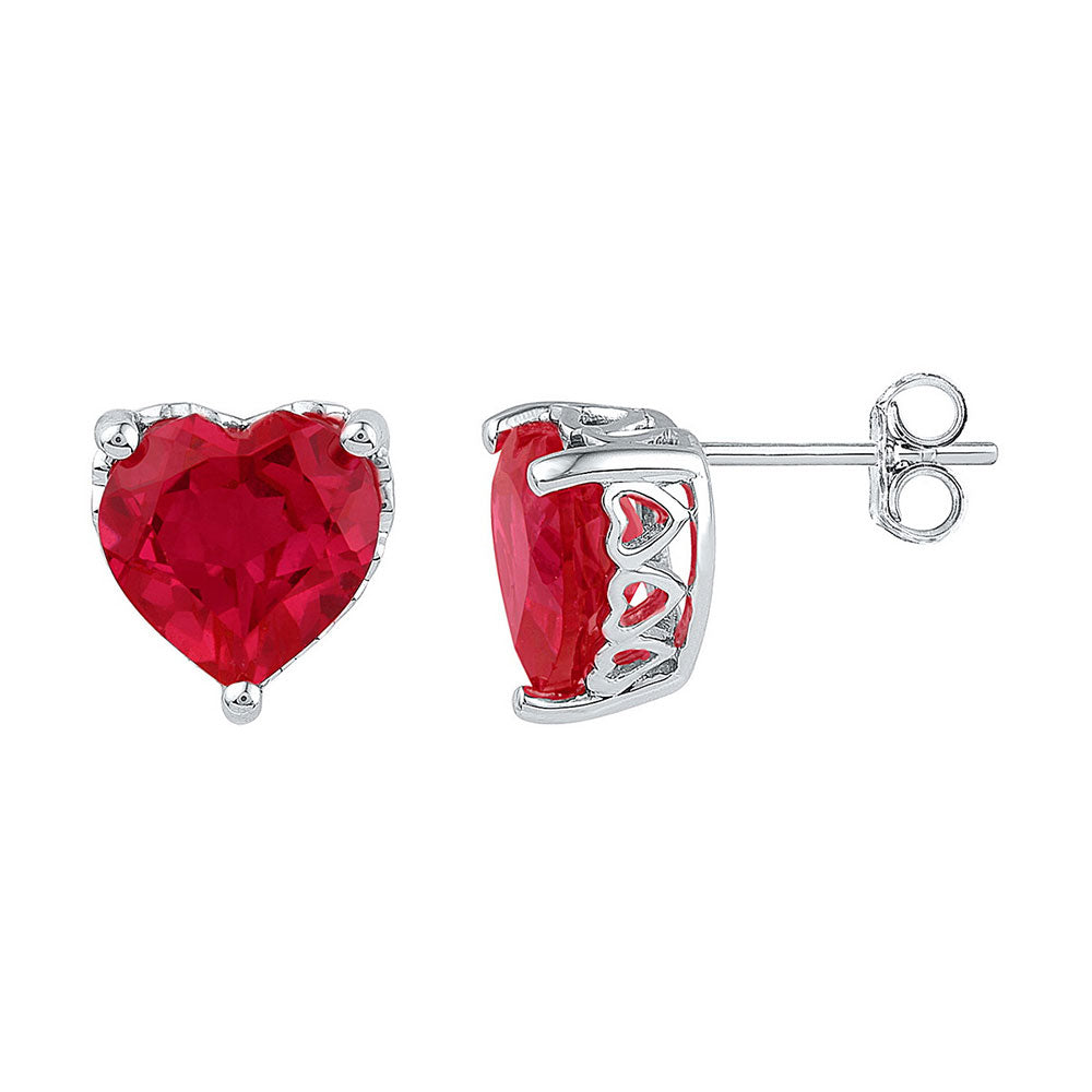 10Kt White Gold 7 Ct-Lru Fashion Synthetic Gemstone Heart Earring (2.5 grams)