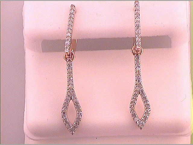 10Kt Rose Gold 1/4Ctw- Dia Dangling Micro-Pave Red Earring (2.14 grams)