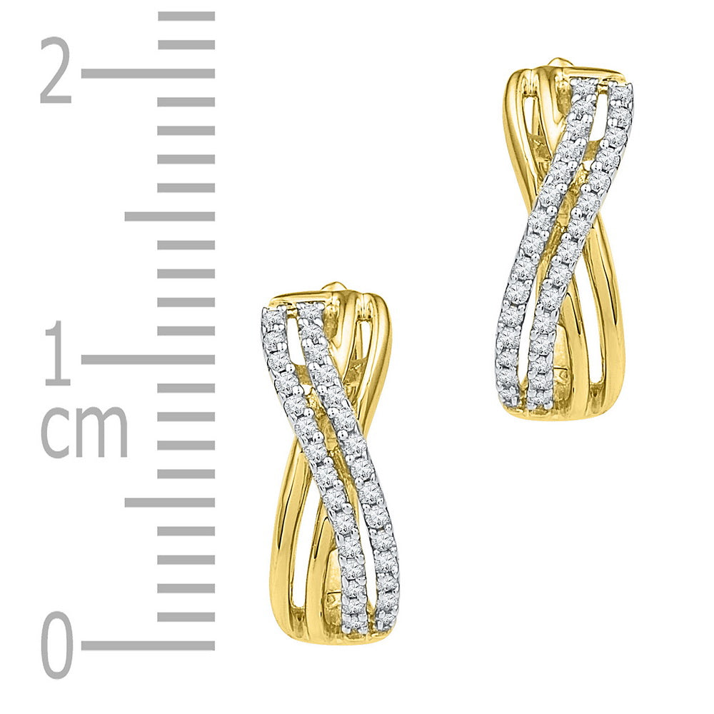 Gold Hoop Earrings 1/5 Cttw Round Natural Diamond Womens (2.04 grams)