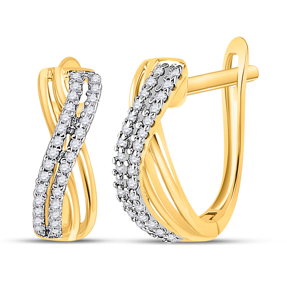 Gold Hoop Earrings 1/5 Cttw Round Natural Diamond Womens (2.04 grams)