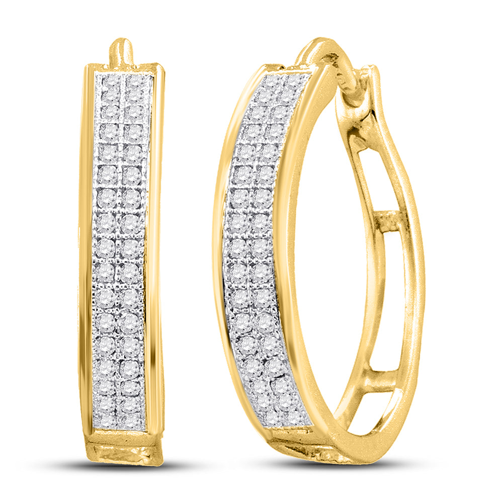 Gold Hoop Earrings 1/5 Cttw Round Natural Diamond Womens (2.28 grams)