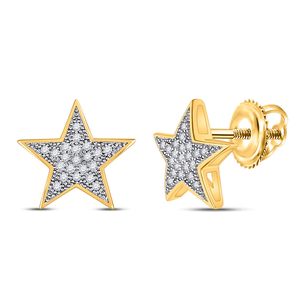 Gold Star Earrings 1/10 Cttw Round Natural Diamond Womens (0.54 grams)