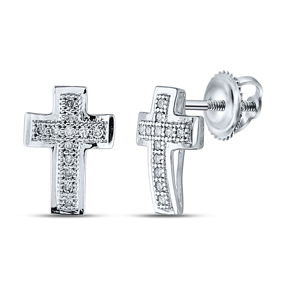 10Kt White Gold Womens Round Diamond Cross Cluster Earrings 1/10 Cttw (0.62 grams)
