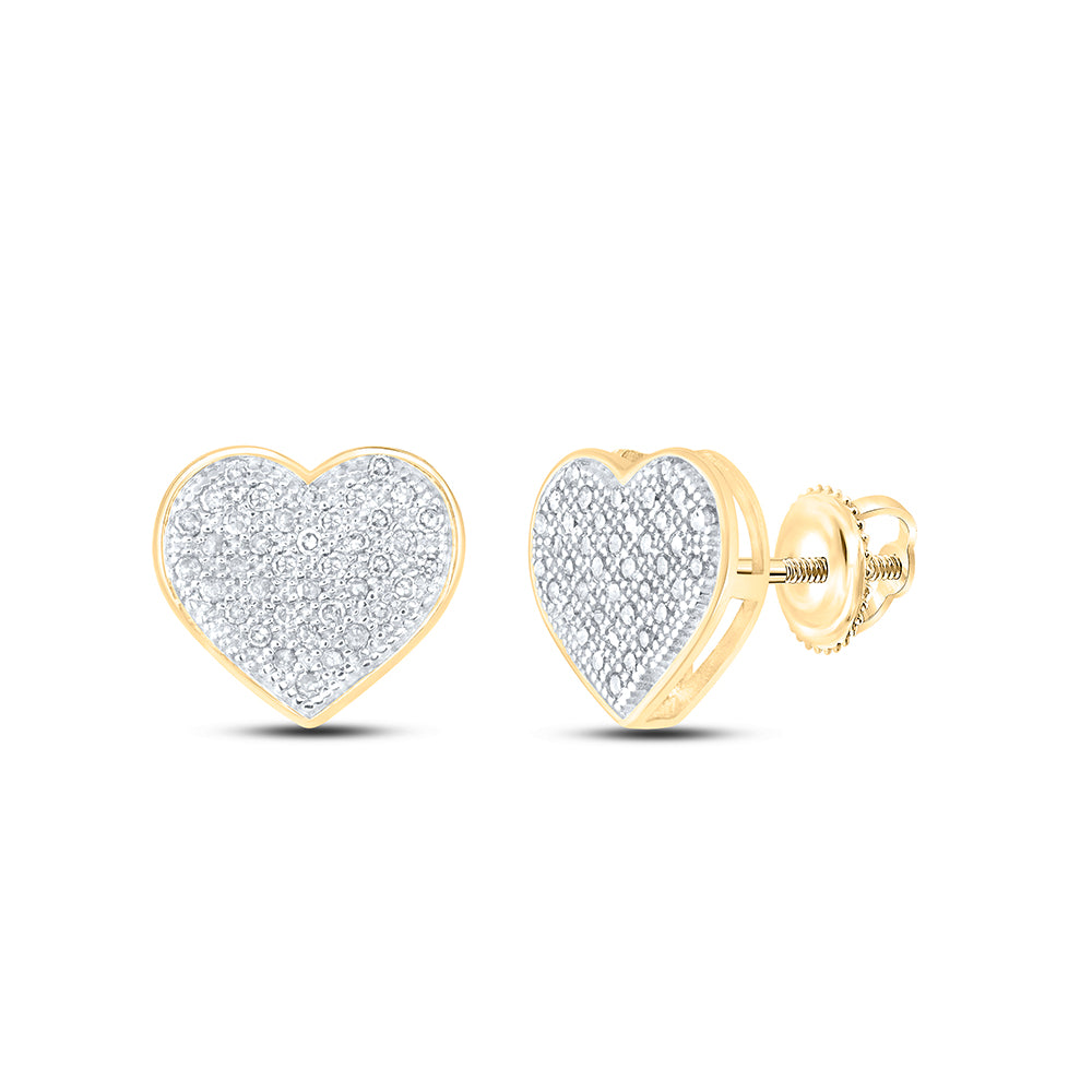 Gold Heart Cluster Earrings 1/5 Cttw Round Natural Diamond Womens (1.23 grams)