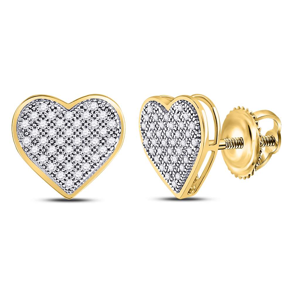 Gold Heart Cluster Earrings 1/4 Cttw Round Natural Diamond Womens (1.72 grams)