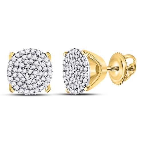 Gold Circle Stud Cluster Earrings 1/3 Cttw Round Natural Diamond Womens (1.89 grams)