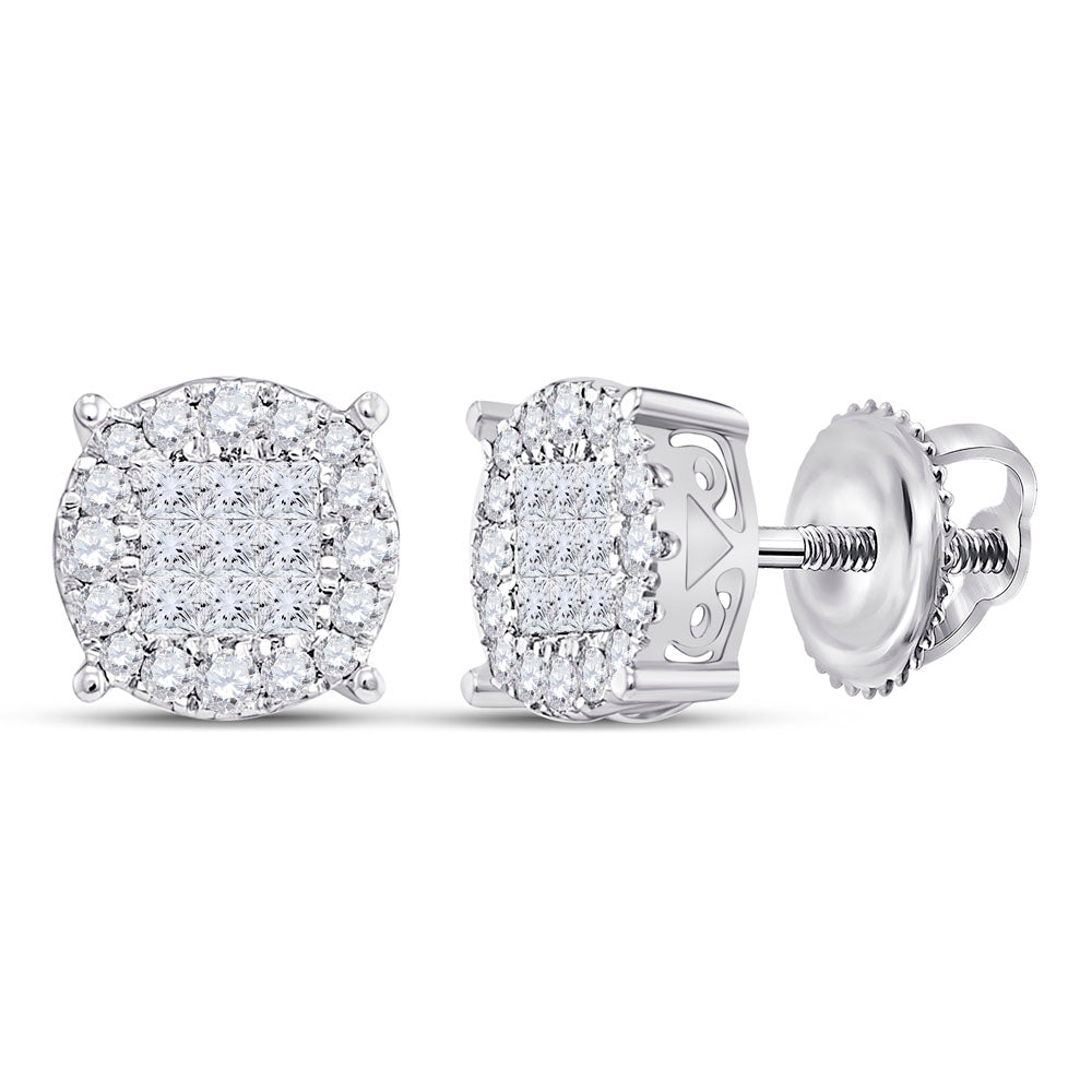 14Kt White Gold Womens Princess Diamond Fashion Cluster Earrings 1/4 Cttw (1.64 grams)
