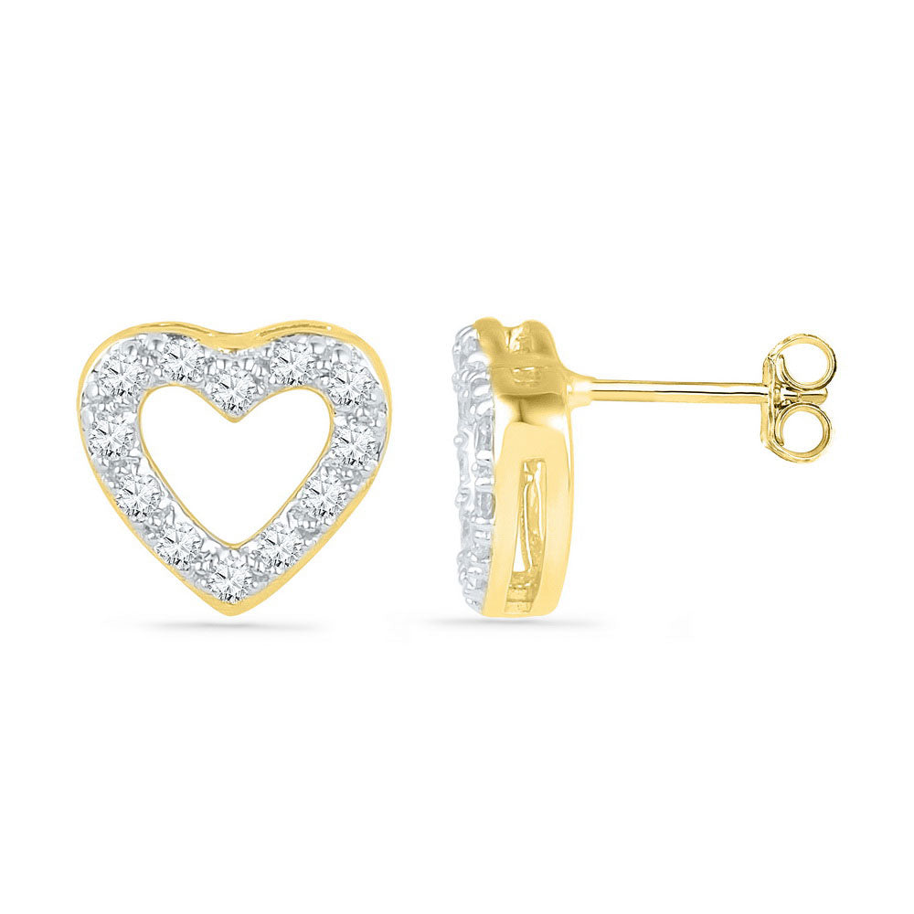 Gold Heart Cluster Earrings 1/8 Cttw Round Natural Diamond Womens (1.05 grams)