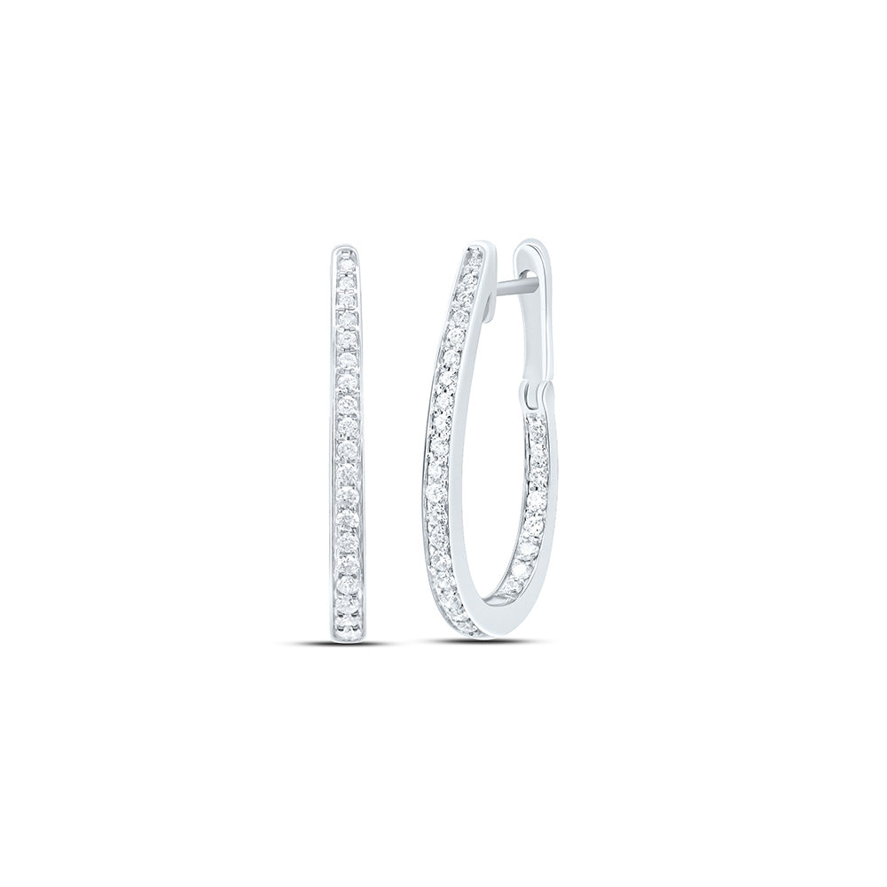 10Kt White Gold Womens Round Diamond Inside-Outside Oblong Hoop Earrings 1/2 Cttw (4.33 grams)