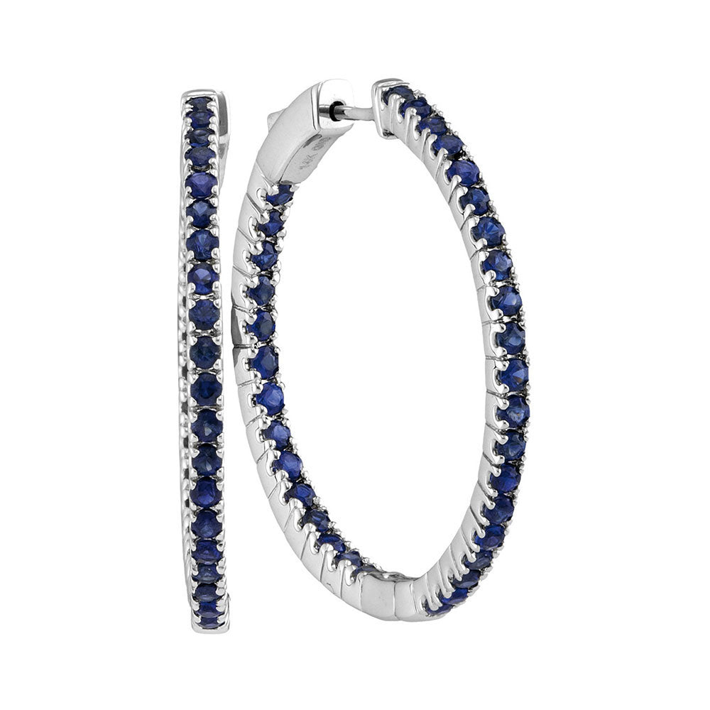 14Kt White Gold 2 3/4Ctw-Diamond Spphire Natural Gem Hoops
