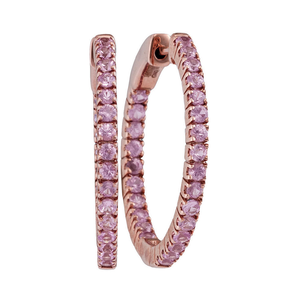 14Kt Rose Gold 2 Ctw-Diamond Pink Sapphire Natural Gem Hoops (6.94 grams)