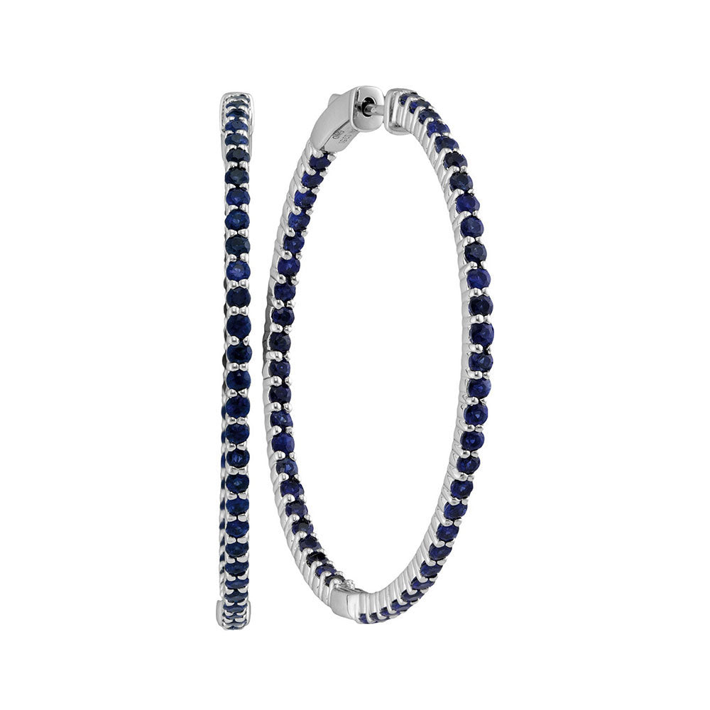 14Kt White Gold 3 3/4Ctw-Diamond Sapphire Natural Gem Hoops (9.8 grams)