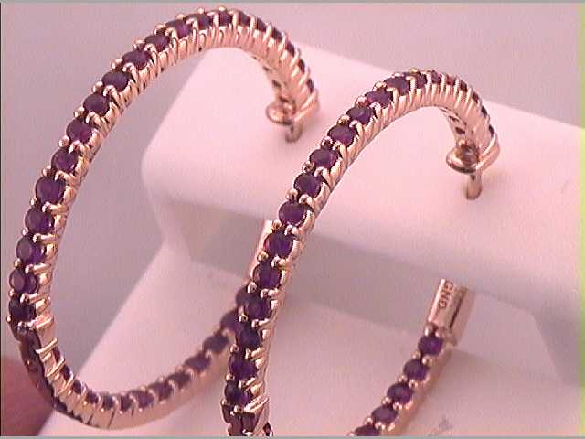14Kt Rose Gold 2 1/2Ctw-Diamond Ruby Natural Gem Hoops (6.6 grams)