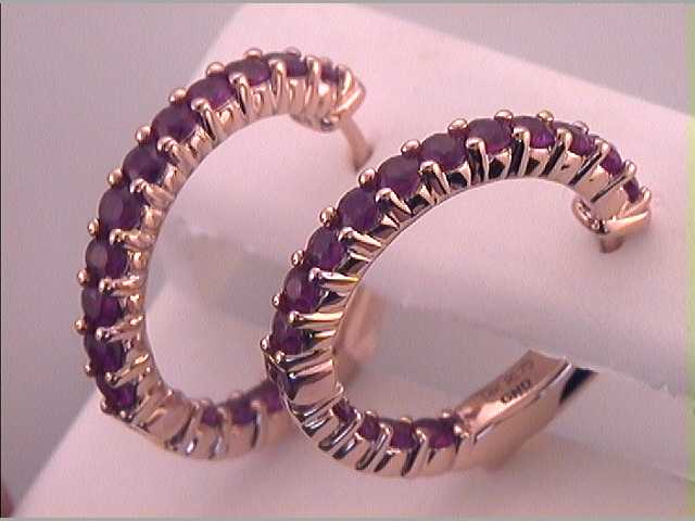 14Kt Rose Gold 1 3/4Ctw-Diamond Ruby Natural Gem Hoops (6.18 grams)