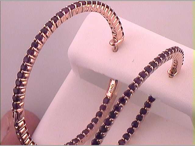 14Kt Rose Gold 2 7/8Ctw-Diamond Ruby Natural Gem Hoops (7.25 grams)