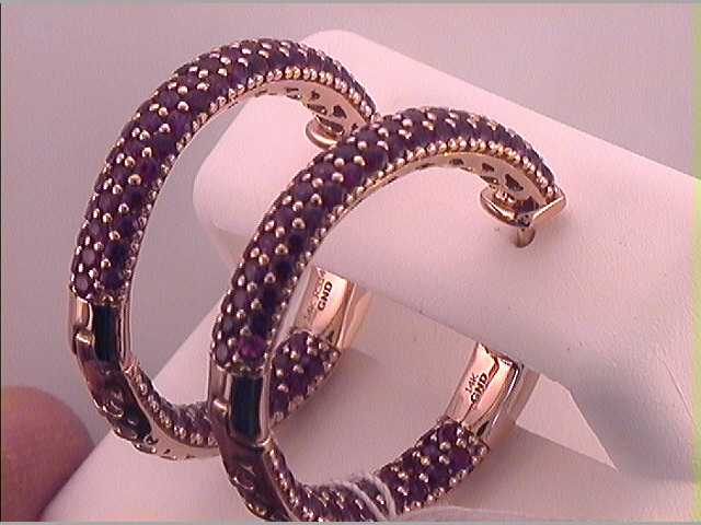 14Kt Rose Gold 3 Ctw-Diamond Ruby Natural Gem Hoops (8.66 grams)