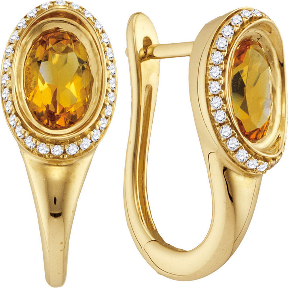 14Kt Yellow Gold 1/4Ctw-Diamond 1/2(Min)Ct Citrine Natural Gem Hoops (5.42 grams)