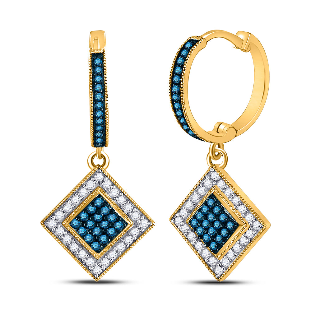 10Kt Yellow Gold 1/2Ctw-Dia Blue Micro-Pave Dangling Earring (2.85 grams)