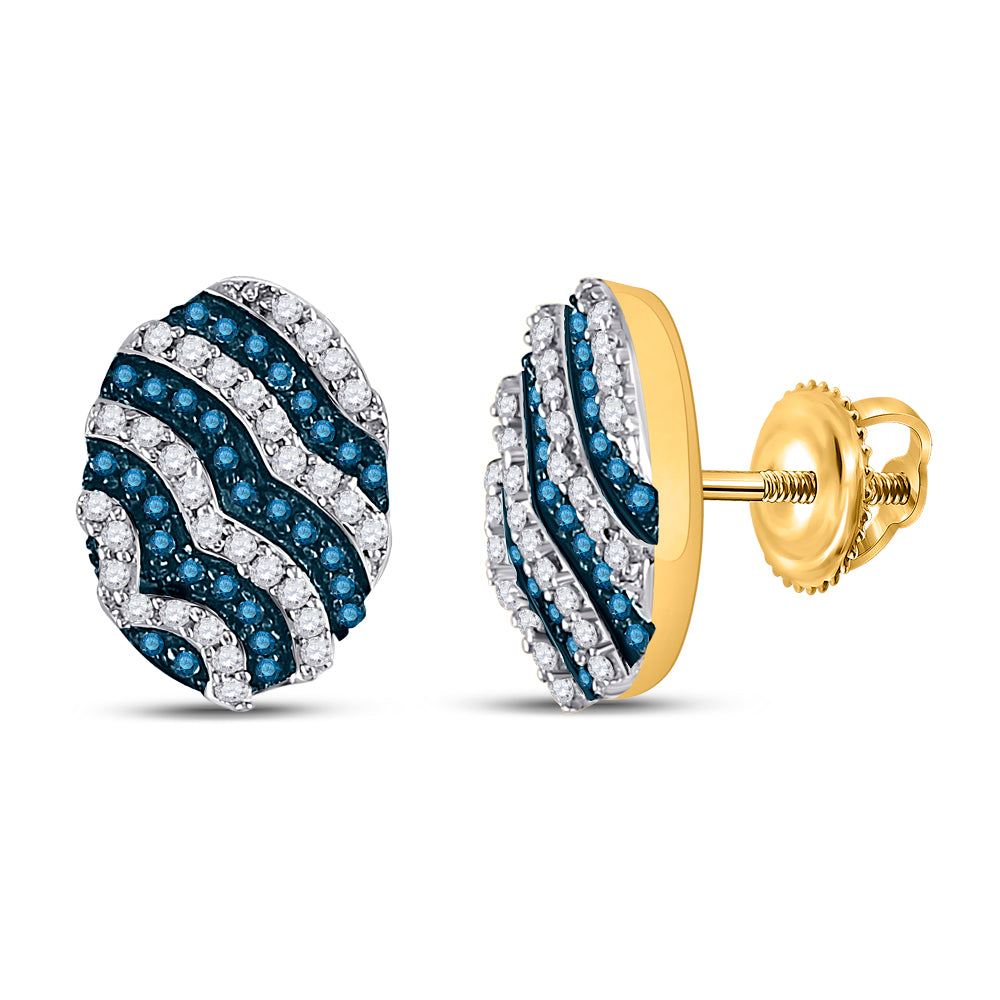 10Kt Yellow Gold 1/2Ctw-Dia Micro-Pave Blue Earring