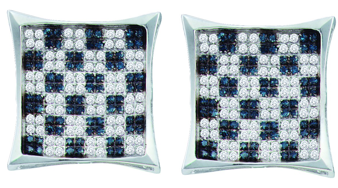 10Kt Gold 7/8Ctw-Dia Micro-Pave Blue Earring