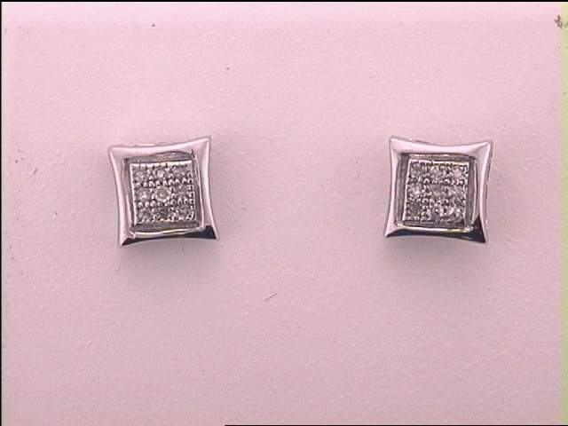 10Kt White Gold 1/20Ct-Dia Micro-Pave Square Earring
