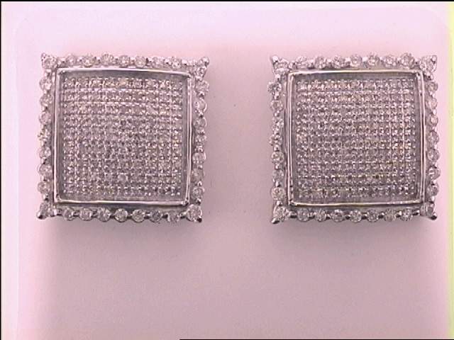 10Kt White Gold 1  Ct-Dia Micro-Pave Mens Earring (4.29 grams)