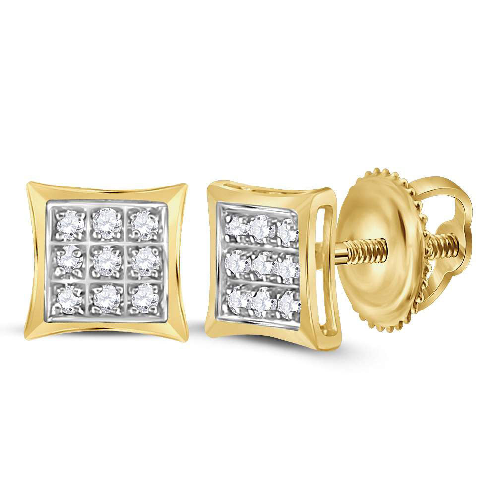 14Kt Yellow Gold Womens Round Diamond Square Kite Cluster Stud Earrings 1/20 Cttw (0.78 grams)