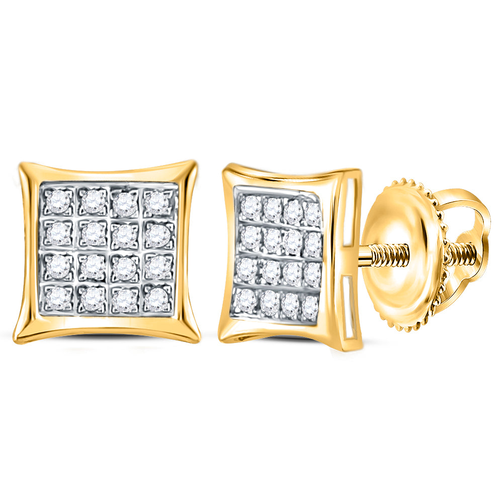 Gold Square Kite Stud Cluster Earrings 1/10 Cttw Round Natural Diamond Womens (0.96 grams)