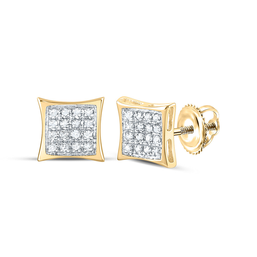 14Kt Yellow Gold Womens Round Diamond Square Kite Cluster Stud Earrings 1/10 Cttw (1.07 grams)