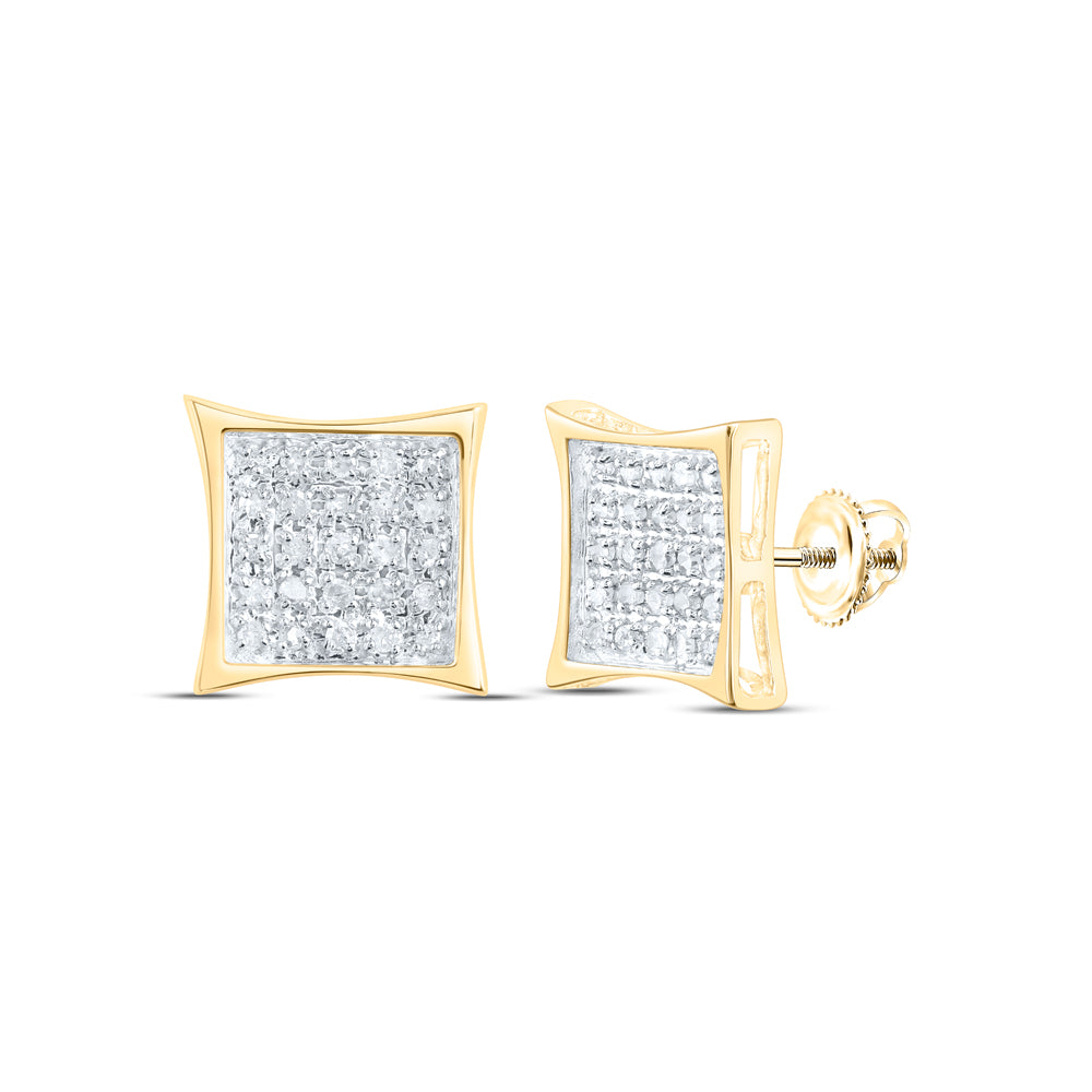 Gold Square Cluster Earrings 1/4 Cttw Round Natural Diamond Womens (1.4 grams)