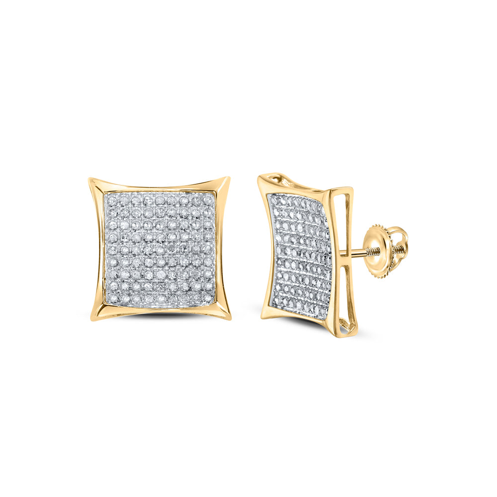 Gold Square Cluster Earrings 1/2 Cttw Round Natural Diamond Womens (2.04 grams)