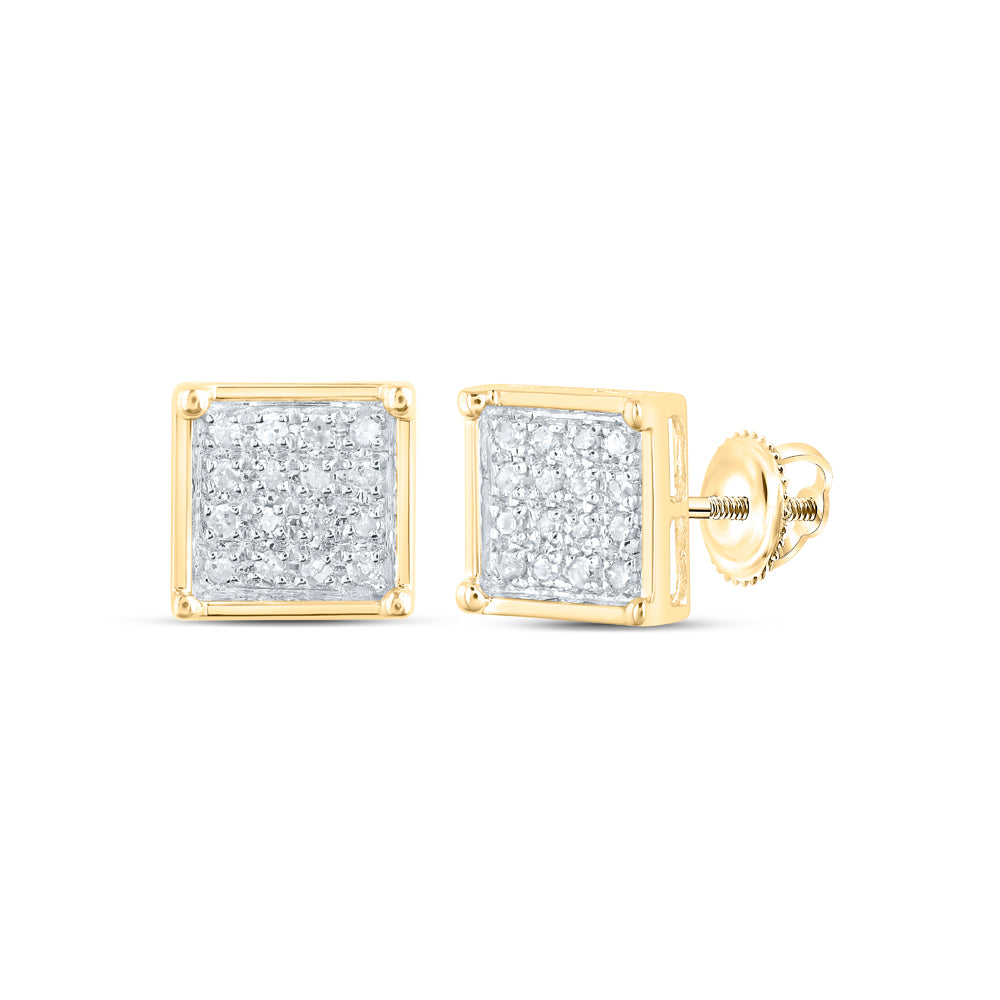 10Kt Yellow Gold Womens Round Diamond Square Cluster Earrings 1/10 Cttw (0.97 grams)