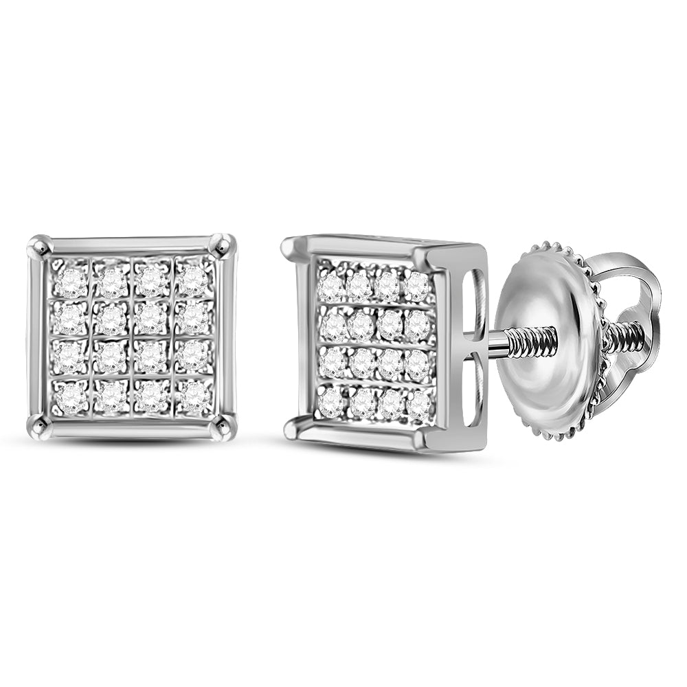 10Kt White Gold Womens Round Diamond Square Cluster Earrings 1/10 Cttw (0.97 grams)