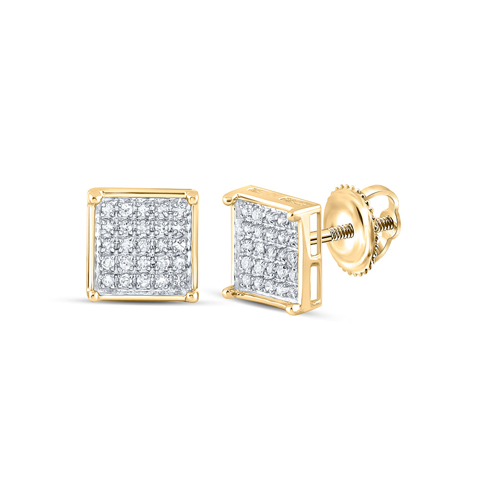 Gold Square Cluster Earrings 1/6 Cttw Round Natural Diamond Womens (1.16 grams)