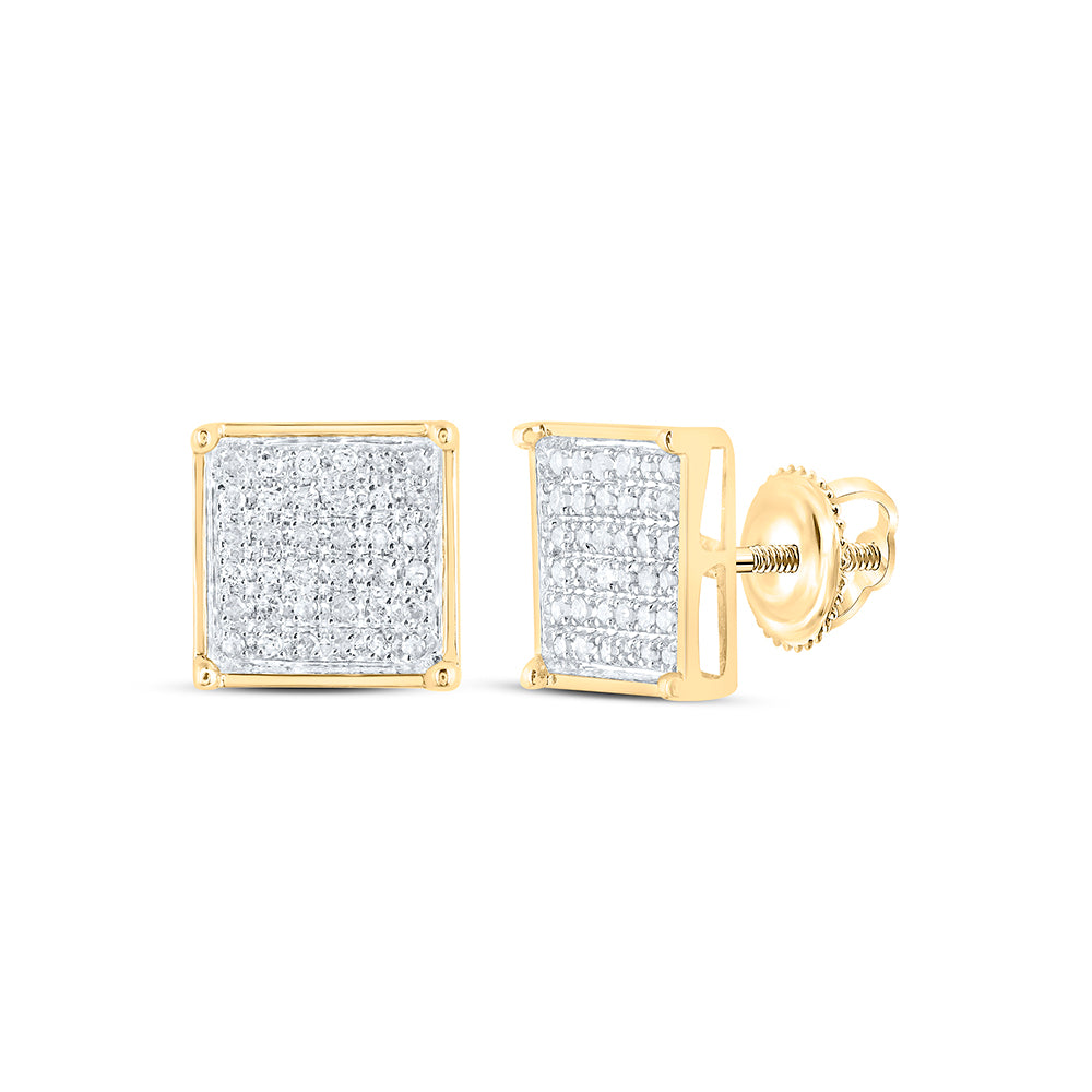 Gold Square Cluster Earrings 1/4 Cttw Round Natural Diamond Womens (1.21 grams)