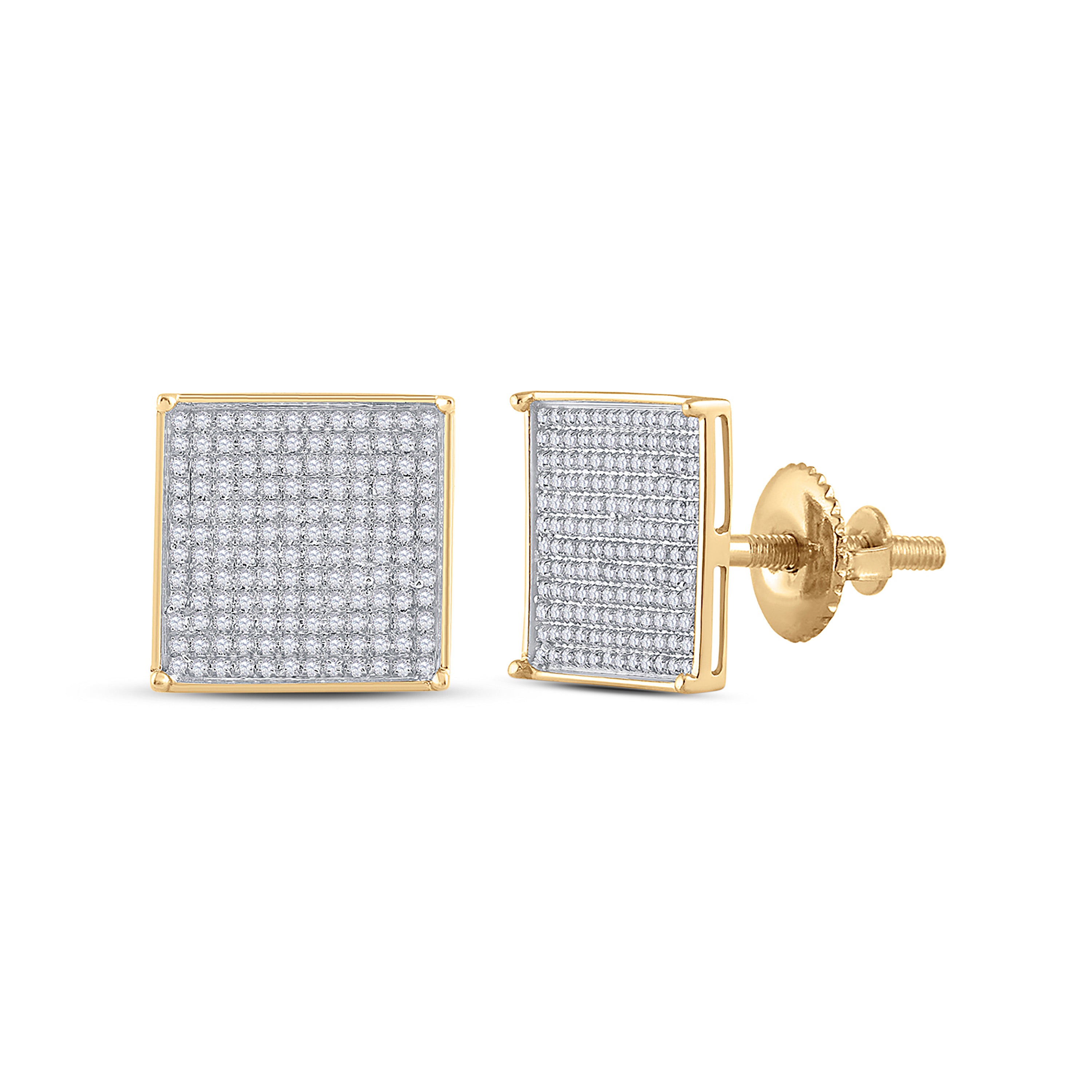 10Kt Yellow Gold Womens Round Pave-Set Diamond Square Cluster Earrings 7/8 Cttw (2.3 grams)