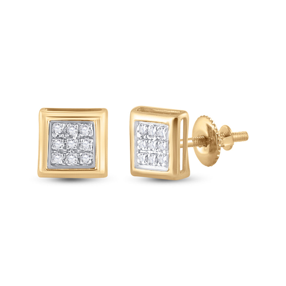 Gold Square Earrings 1/20 Cttw Round Natural Diamond Womens (0.7 grams)