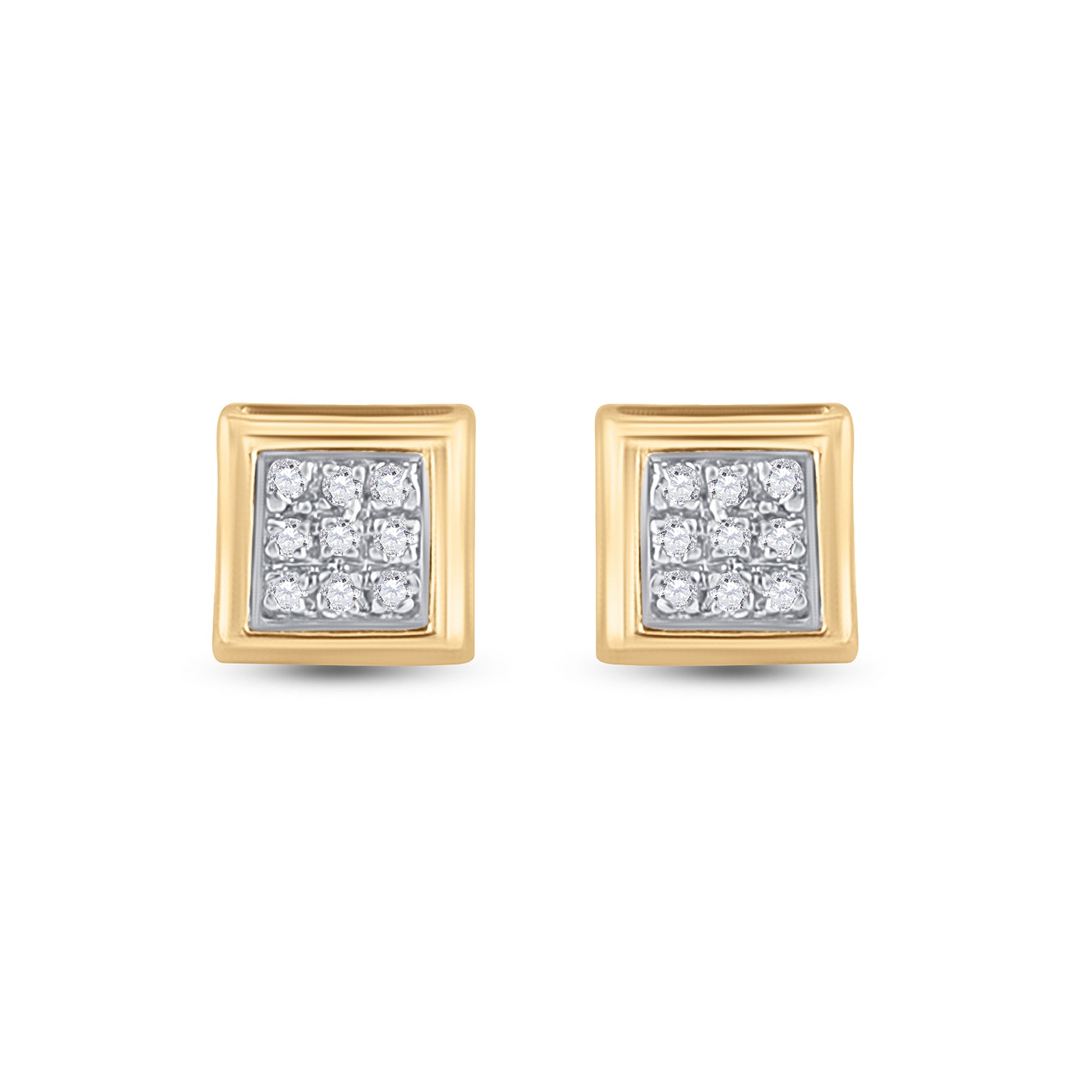 Gold Square Earrings 1/20 Cttw Round Natural Diamond Womens (0.7 grams)