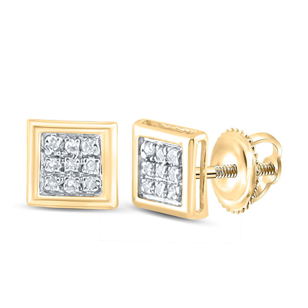 Gold Square Earrings 1/20 Cttw Round Natural Diamond Womens (0.7 grams)