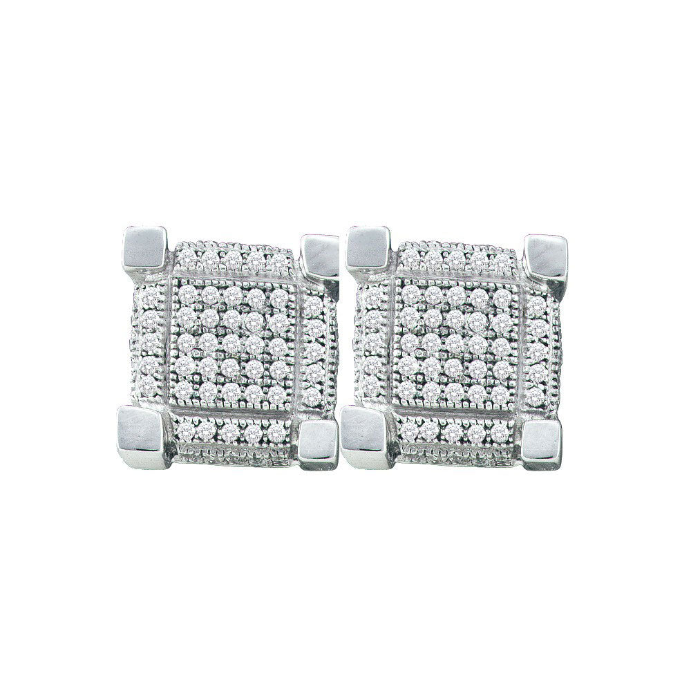 10Kt White Gold 3/4Ct-Dia Micro-Pave Mens Earrings (5.42 grams)