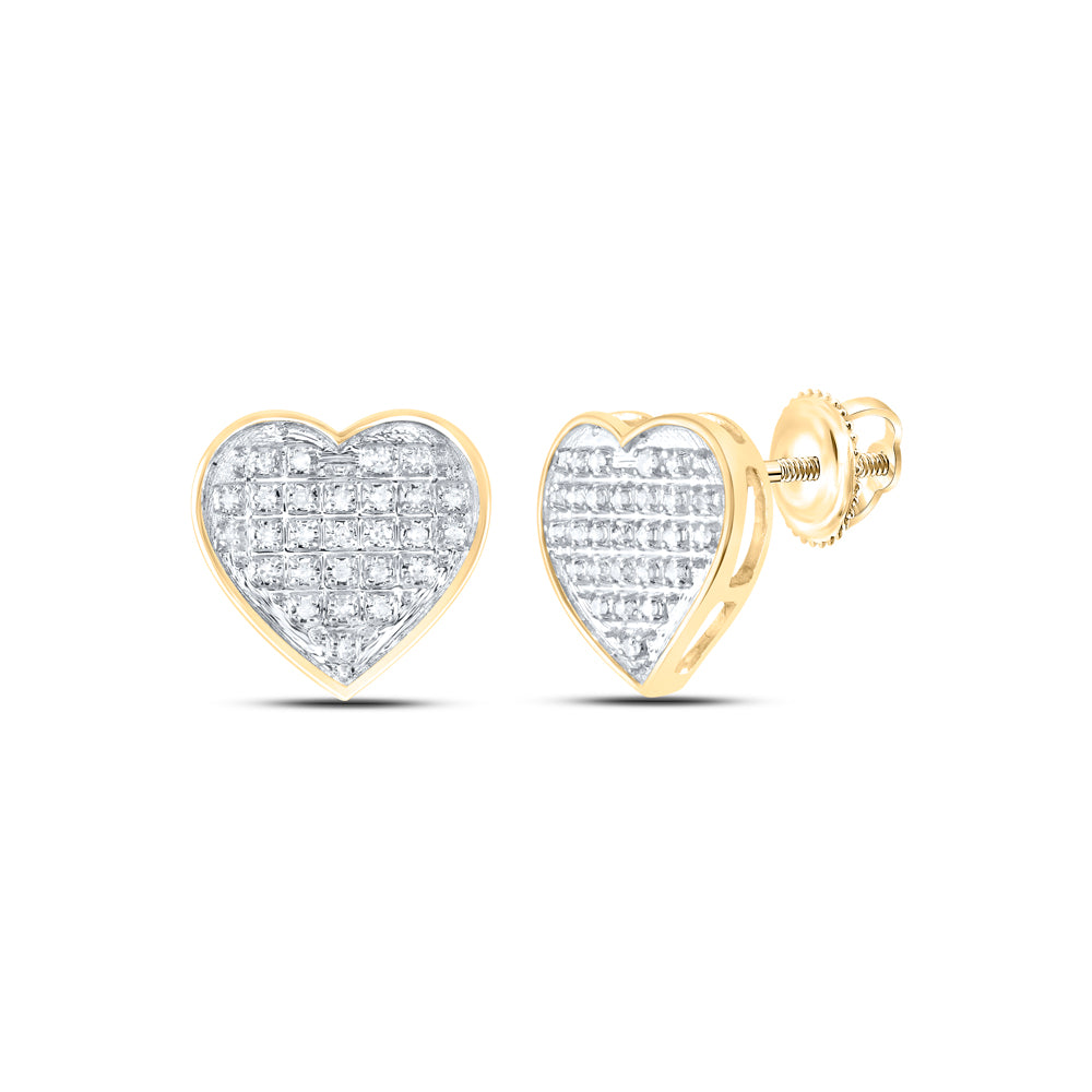 Gold Heart Cluster Earrings 1/6 Cttw Round Natural Diamond Womens (2.04 grams)