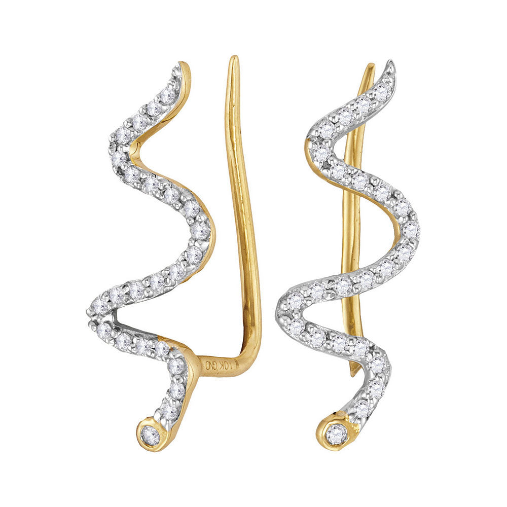 Gold Snake Climber Earrings 1/6 Cttw Round Natural Diamond Womens (0.92 grams)