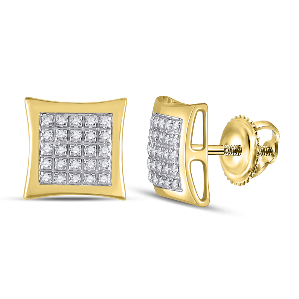 Gold Square Kite Cluster Earrings 1/8 Cttw Round Natural Diamond Mens (1.84 grams)