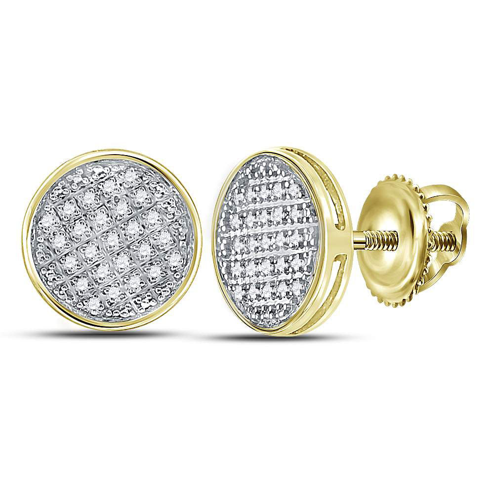 Gold Circle Disk Cluster Earrings 1/8 Cttw Round Natural Diamond Mens (1.77 grams)